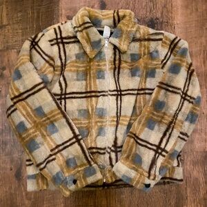 Plaid Fur Jacket, Size Large